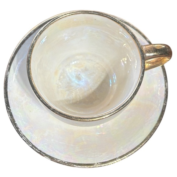 Iridescent Teacup Saucer Gold Accents iridescent, pearlescent finish lustreware - Picture 2 of 6